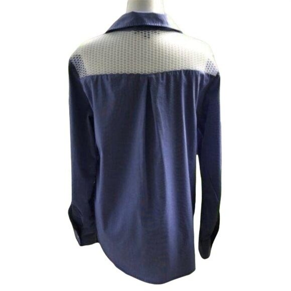 Marc New York Andrew Marc Blue Button-Down Shirt W/ Mesh Shoulder Detail Medium - Picture 5 of 8
